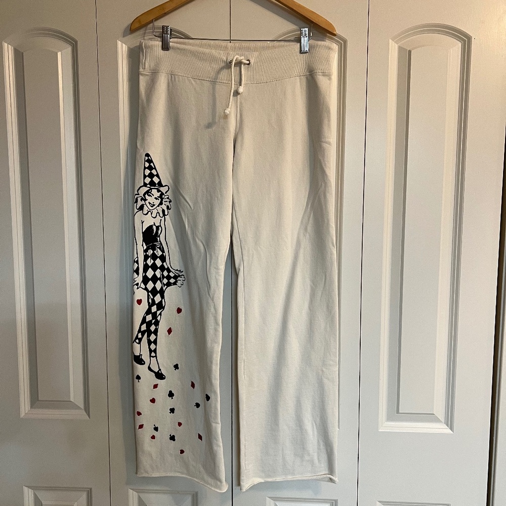 Lucky Brand Vintage Y2K Paris Harlequin Doll Off White Size Medium Sweatpants